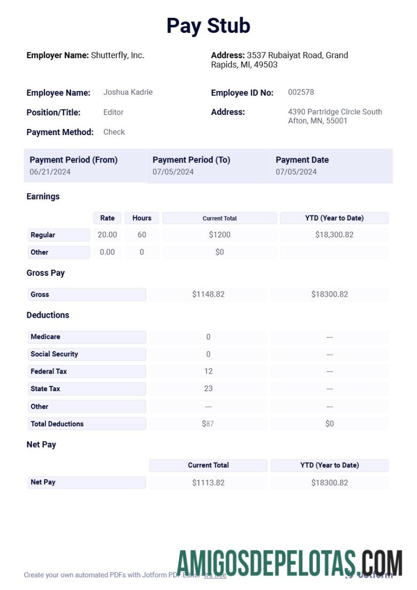 Em branco Modelo de recibo de pagamento da Shutterfly, Inc. em formatos Word e PDF.pdf, 1